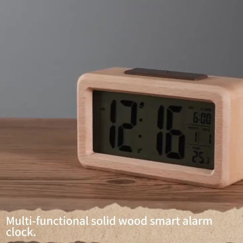 Wooden Alarm Clock – Calendar & Temperature Display