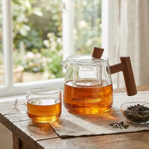 Borosilicate Glass Teapot | Infuser & Wooden Handle