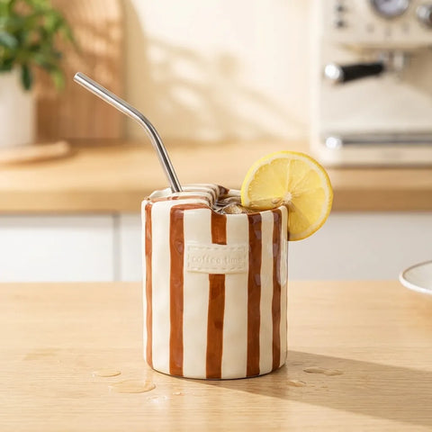 Retro Striped Ceramic Coffee Mug