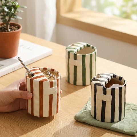Retro Striped Ceramic Coffee Mug