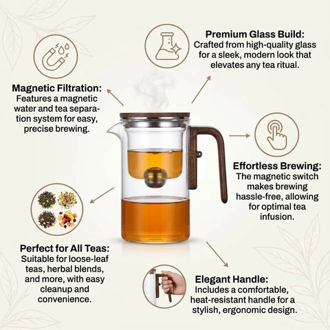 Magnetic Filtration Glass Teapot – Pure & Effortless Tea Brewing