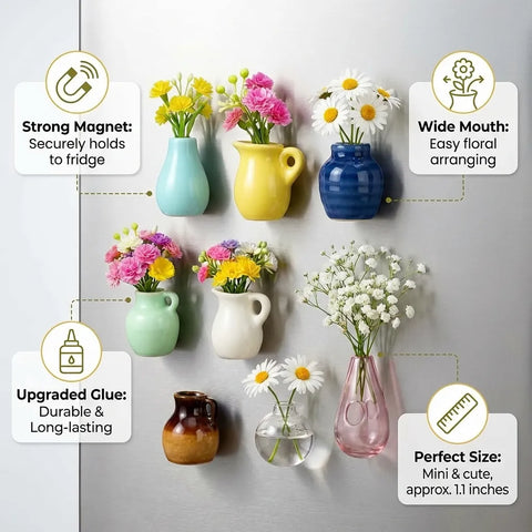 Roselle Ceramic Mini Vase Magnets – Decorative Fridge Magnets
