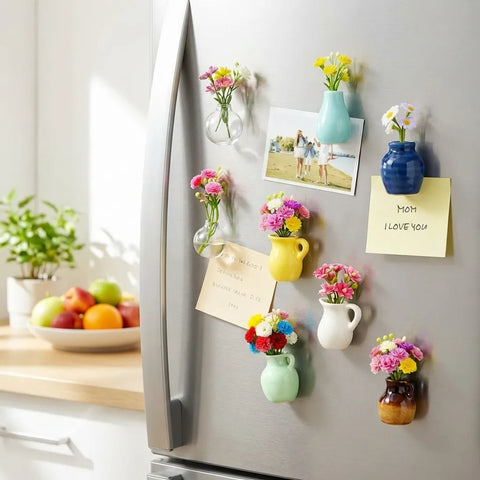 Roselle Ceramic Mini Vase Magnets – Decorative Fridge Magnets