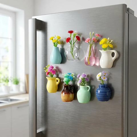 Roselle Ceramic Mini Vase Magnets – Decorative Fridge Magnets