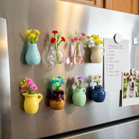 Roselle Ceramic Mini Vase Magnets – Decorative Fridge Magnets
