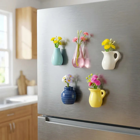 Roselle Ceramic Mini Vase Magnets – Decorative Fridge Magnets