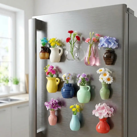 Roselle Ceramic Mini Vase Magnets – Decorative Fridge Magnets