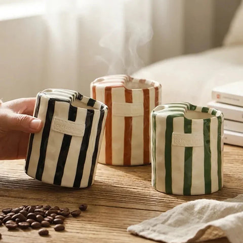 Retro Striped Ceramic Coffee Mug