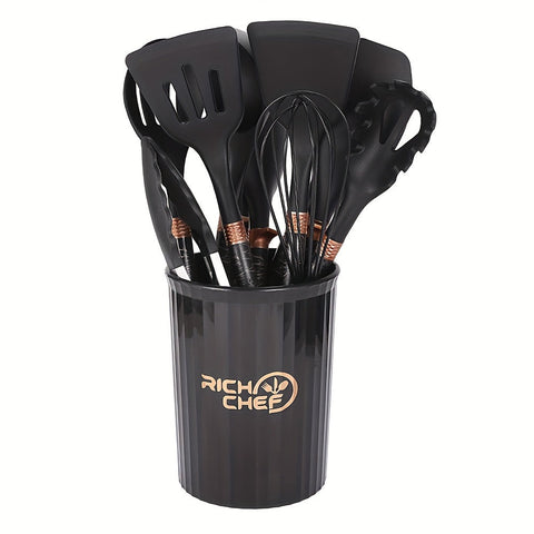 Silicone Kitchen Utensil Set – Wooden Handle Cooking Tools