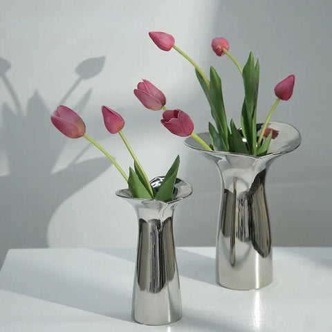 SilverLuxe Modern Geometric Ceramic Flower Vase