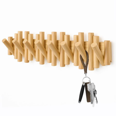 Wooden Wall Coat Rack – Fold-Down Hook Organizer