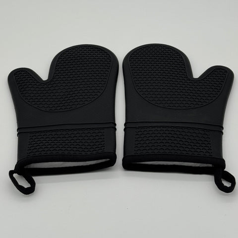 Black Silicone Oven Mitts – Non-Slip, Cotton-Lined, 1 Pair