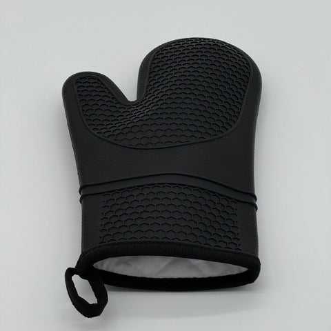 Black Silicone Oven Mitts – Non-Slip, Cotton-Lined, 1 Pair