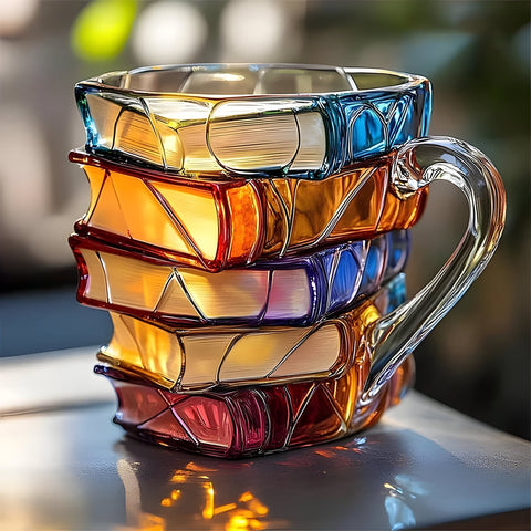 Resin Coffee Mug – Colorful 3D Book Stack Design