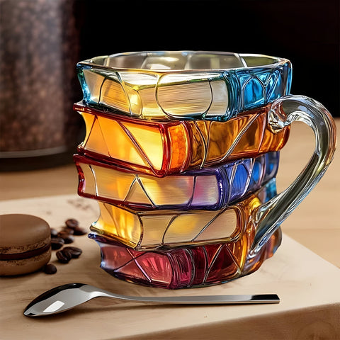 Resin Coffee Mug – Colorful 3D Book Stack Design