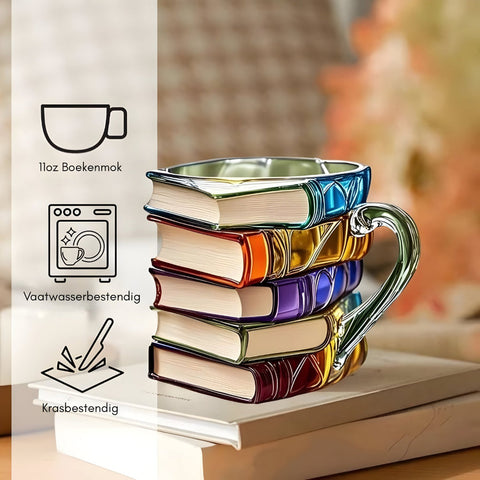 Resin Coffee Mug – Colorful 3D Book Stack Design