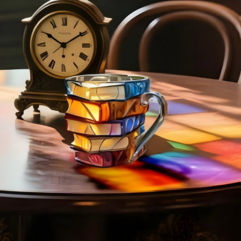 Resin Coffee Mug – Colorful 3D Book Stack Design