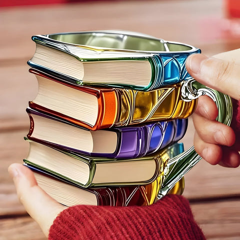 Resin Coffee Mug – Colorful 3D Book Stack Design