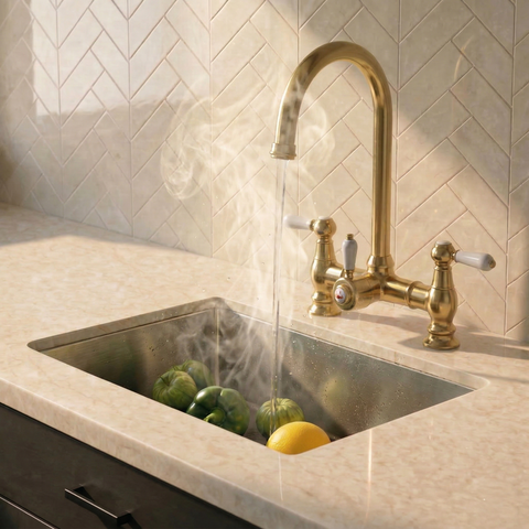 Traditional Bridge 3-in-1 Boiling Tap | Brushed Gold & Ceramic Levers