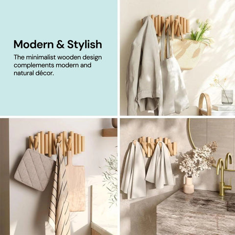 Wooden Wall Coat Rack – Fold-Down Hook Organizer