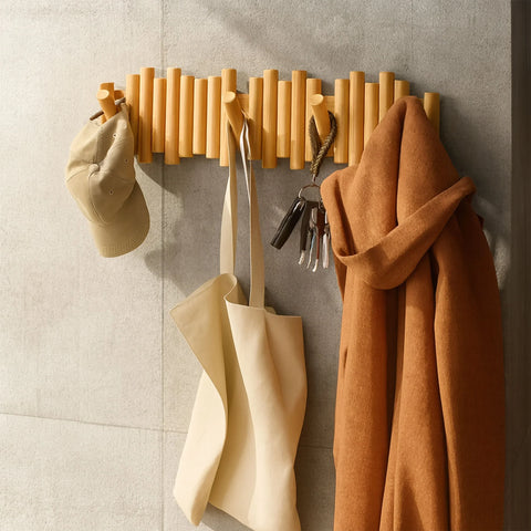 Wooden Wall Coat Rack – Fold-Down Hook Organizer