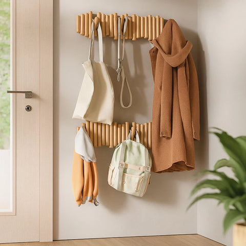 Wooden Wall Coat Rack – Fold-Down Hook Organizer