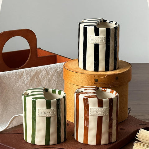 Retro Striped Ceramic Coffee Mug