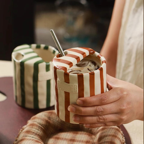 Retro Striped Ceramic Coffee Mug