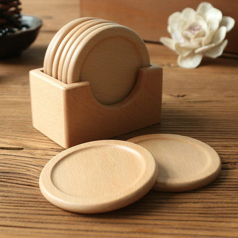 Japanese Style Wooden Coaster Set – 6 Piece
