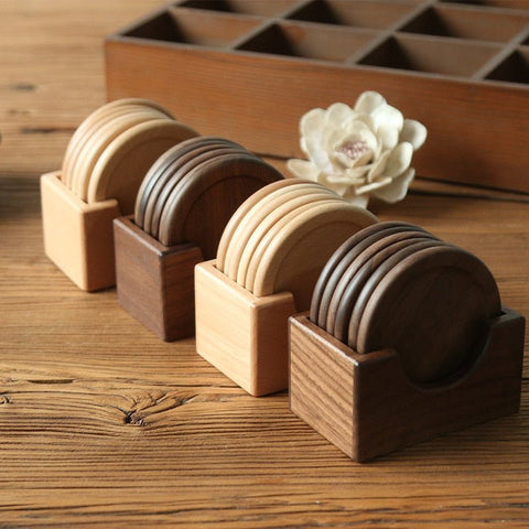 Japanese Style Wooden Coaster Set – 6 Piece