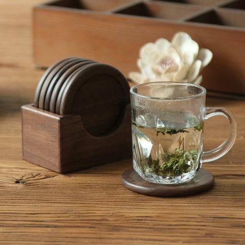 Japanese Style Wooden Coaster Set – 6 Piece