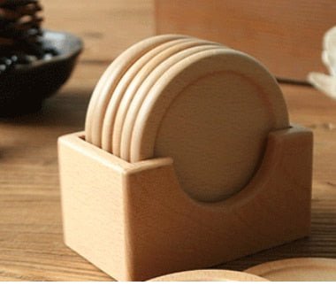 Japanese Style Wooden Coaster Set – 6 Piece