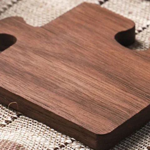 Jigsaw Shape Walnut Wood Coaster Set - Rustic Charm Design