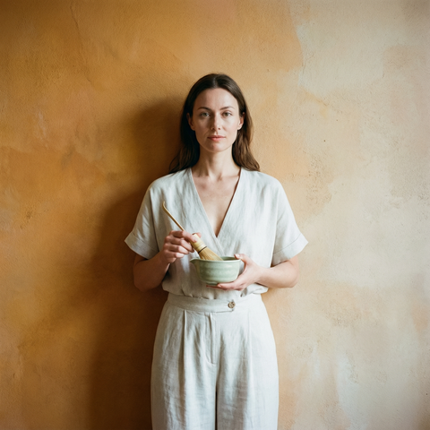 Traditional Japanese Matcha Tea Set | Ceramic Bowl with Bamboo Tools