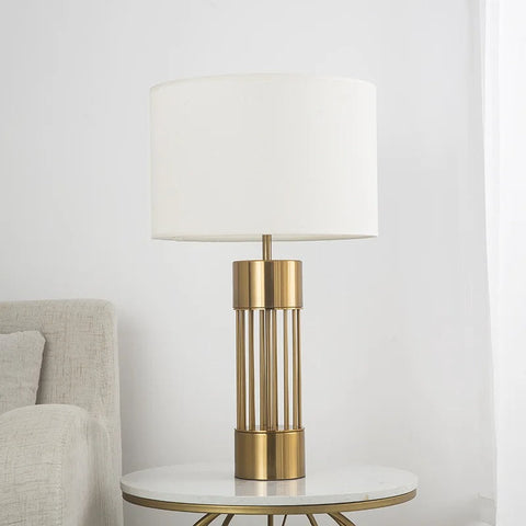 Brass Table Lamp with Linen Shade – Nordic Elegant Design