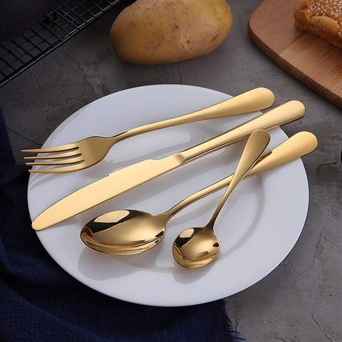 Gold Stainless Steel Cutlery Set – Polished Teardrop Design