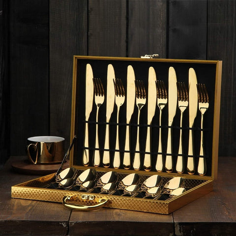 Gold Stainless Steel Cutlery Set – Polished Teardrop Design