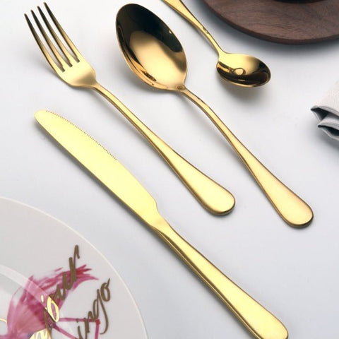 Gold Stainless Steel Cutlery Set – Polished Teardrop Design