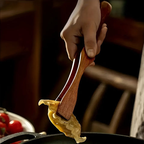 Natural wood kitchen tongs