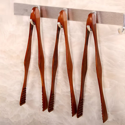 Natural wood kitchen tongs