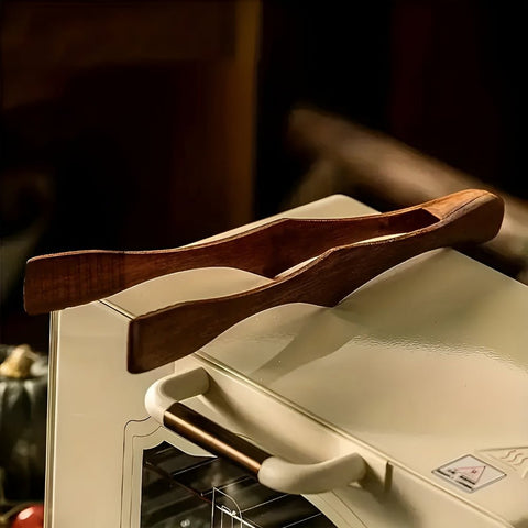 Natural wood kitchen tongs