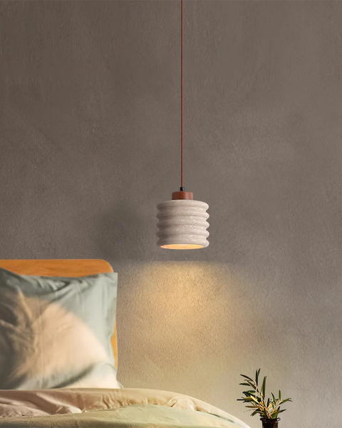 Vaguella Pendant Light – Wavy Ceramic Shade with Japandi Bedside Glow