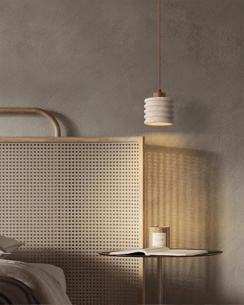 Vaguella Pendant Light – Wavy Ceramic Shade with Japandi Bedside Glow