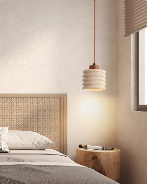 Vaguella Pendant Light – Wavy Ceramic Shade with Japandi Bedside Glow