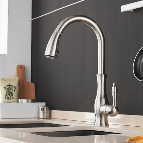 Modern Pull-Out Kitchen Faucet – Stainless Steel 360° Swivel