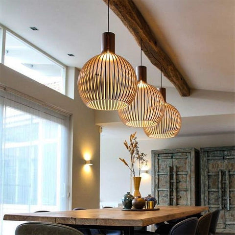 Geometric Pendant Light | Wood Finish Ceiling Light