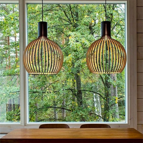Geometric Pendant Light | Wood Finish Ceiling Light