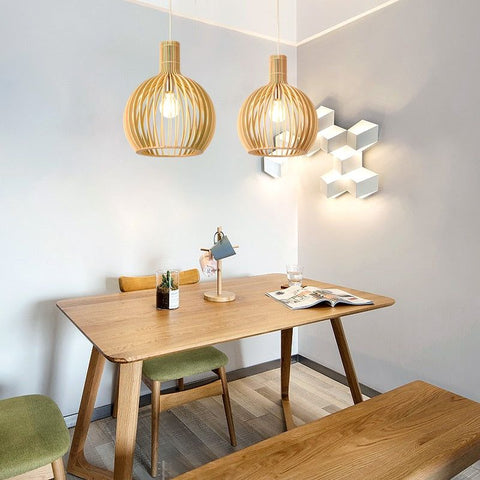 Geometric Pendant Light | Wood Finish Ceiling Light