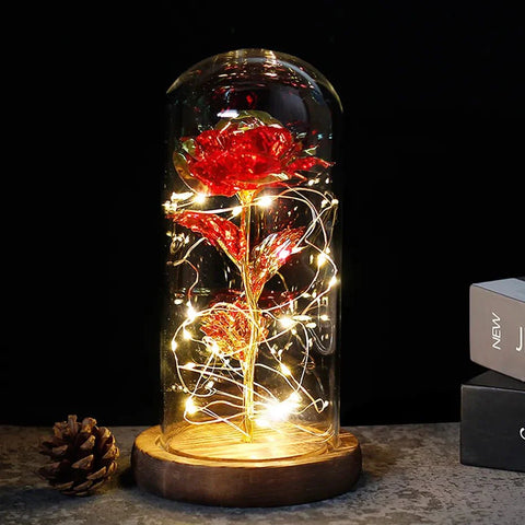 Preserved Rose in Glass Bell Jar – LED Light Beauty & Home Decor