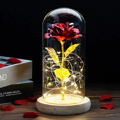 Preserved Rose in Glass Bell Jar – LED Light Beauty & Home Decor